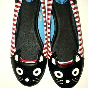 T.U.K. Red & White Striped Leather Cat Flats | 6